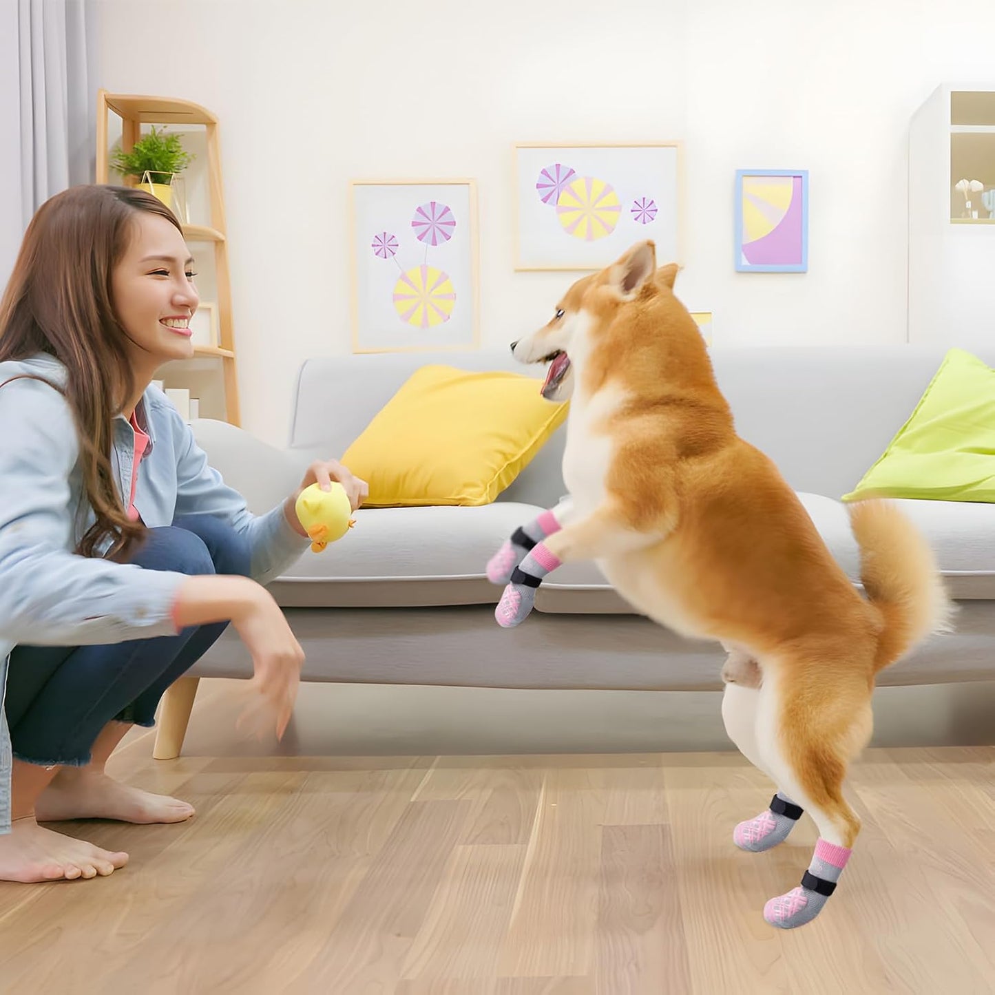 BEAUTYZOO Dog Socks to Prevent Licking Paws -Dog Shoes for Hot Pavement & Hardwood Floors Anti Slip, Traction Control Boots & Paw Protectors with Double Side Grips for Small Medium Large Senior Dogs