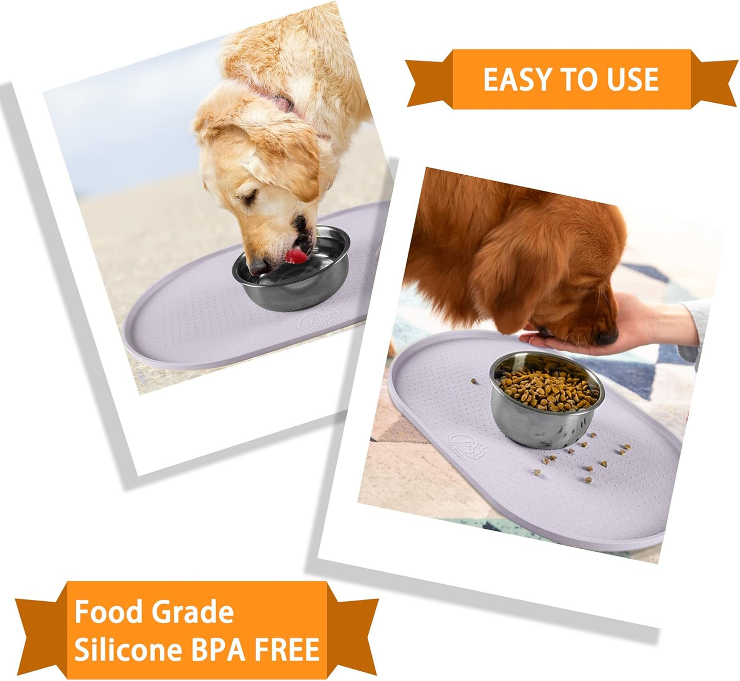 100% Waterproof 0.5" Raised Edge BPA Free Silicone Dog Food Mat, Pet Cat Feeding Mats Contain Spills Protects Floors, Placemats for Cats and Dogs Water Bowl Dishwasher. (Small, Gray)