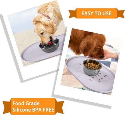 100% Waterproof 0.5" Raised Edge BPA Free Silicone Dog Food Mat, Pet Cat Feeding Mats Contain Spills Protects Floors, Placemats for Cats and Dogs Water Bowl Dishwasher. (Small, Gray)