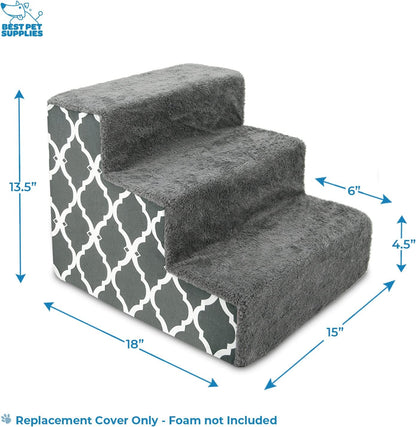 Best Pet Supplies Foam Pet Steps Cover for Small Dogs and Cats, Portable Ramp Stairs for Couch, Sofa, and High Bed Climbing (Cover Only) - Ash Gray Linen, 3-Step (Cover Only)
