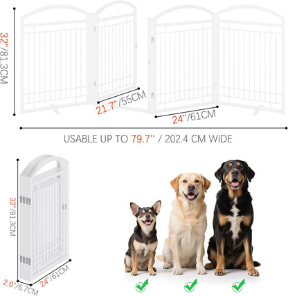 Folding No-Assembly Metal Freestanding Dog Gate with Door Walk Through,32" Height Pet Fence,144" Extra Wide Accordion Puppy Folding Playpen for Doorways,House,Stairs (6 Panels,White)