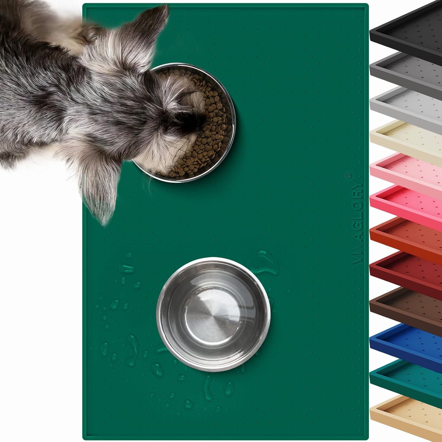 VIVAGLORY Dog Bowl Mat Grippymat Pet Food Mat, Waterproof Washable Nonslip Silicone for Pet & Cat, Food and Water Placemat with Lip & Raised Edges for Indoor Floor, S, Grey