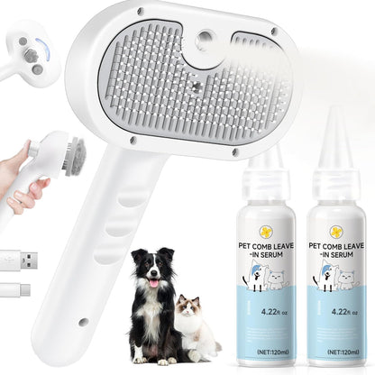 Pet Steam Brush Dog Cat 2026 New Grooming Comb for Shedding, Floating Hair, Smooth & Detangling, Gentle Cool Mist Softens Hair Reduces Static Helps Pets Who Dislike Bathing,Includes Waterless Shampoo