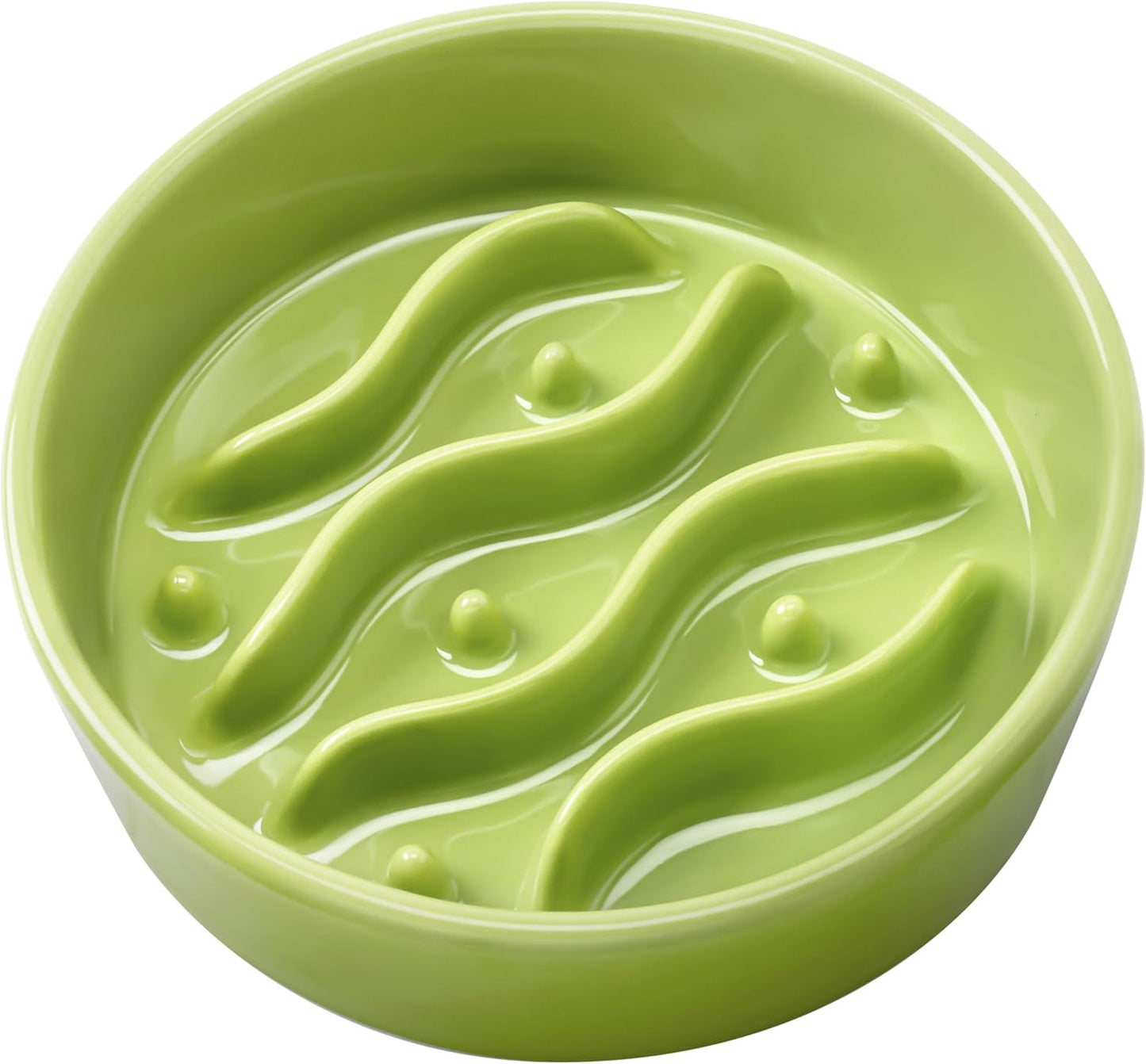 Ceramic Slow Feeder Dog Bowls for Medium and Large Dogs, 2.0 Cups Dog Slow Feeder for Fast Eater, 30oz, 8in, White
