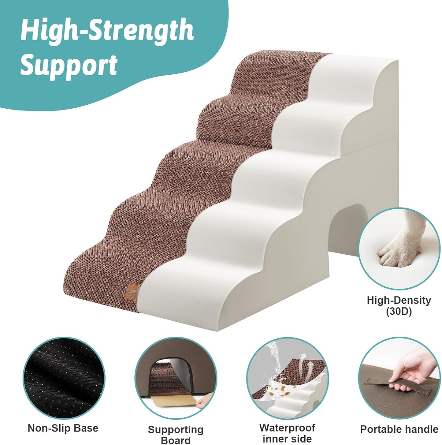 COZY KISS Extra Wide Dog Stairs with Tunnel, Foam Detachable Large Dog Step for Small Pet, Puppy or Cats, Medium Pet Ramp for High Bed, Couch, Sofa or Car, 19.7x33x22.4 inch, 5 Step, Beige