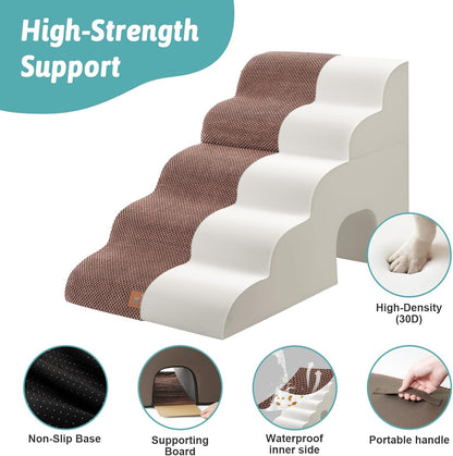 COZY KISS Extra Wide Dog Stairs with Tunnel, Foam Detachable Large Dog Step for Small Pet, Puppy or Cats, Medium Pet Ramp for High Bed, Couch, Sofa or Car, 19.7x33x22.4 inch, 5 Step, Beige