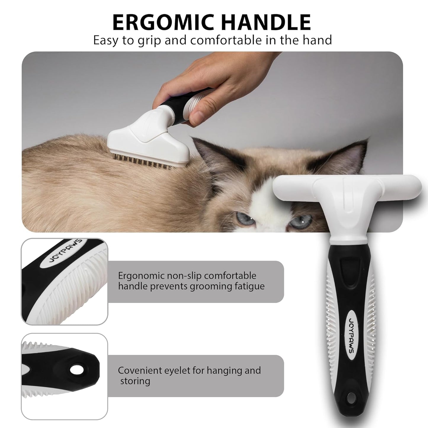 Dog Cat Grooming Tool Rake, Pet Dematting Tool with Stainless Steel Shedding Comb, Double Row Pet Rake Gently Remove Loose or Tangled Hair from Undercoat Black