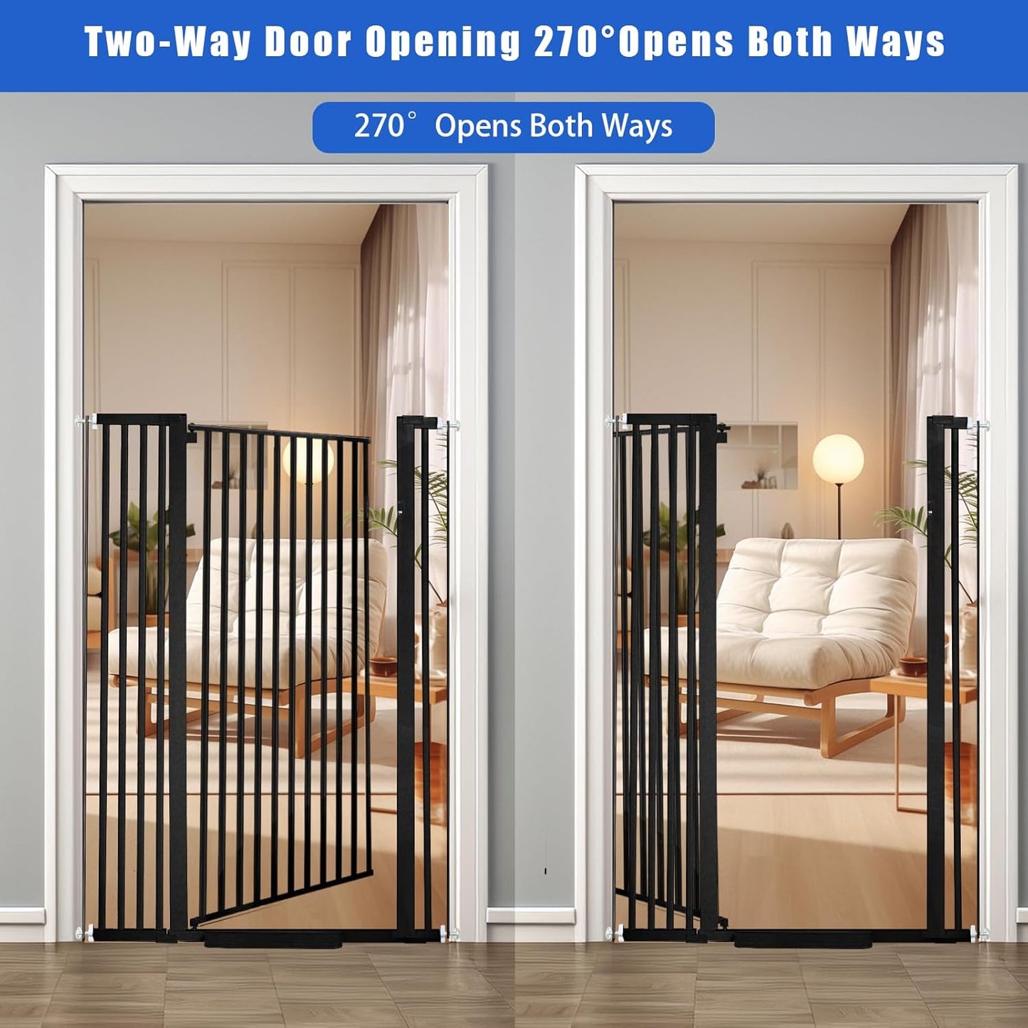 Rgqphantom 71 inch Extra Tall Gate Pet Gate,30.5"-48" Extra Wide Pressure Mounted,Cat Gates for Stairs, Kitchen,Doorways (Black)