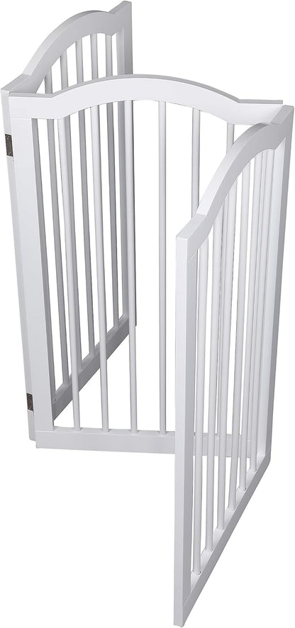 INTERNET'S BEST Arched Top Dog Gate | 4 Panel, 24" H Wooden Pet Barrier for Dogs or Cats | Freestanding Folding Room Divider for Doorways, Hallways, Stairs, and Porch | Portable, Extra Wide | Espresso