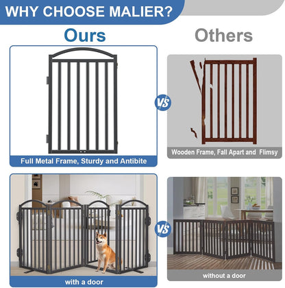 Malier Metal Freestanding Dog Gate, 32'' Height Outdoor Indoor Dog Fences, Extra Wide Foldable Puppy Gate for Stairs (Black, 【2 Panels】 40''W × 32''H)
