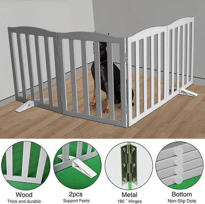 Freestanding Dog Gate Indoor,Doggie Gate Foldable Pet Gates for Doorways,Stairs or Hallways, Wooden Brown Pet Gate for the House, Pet Fence with Support Feet Included,24 "Height-3 Panels