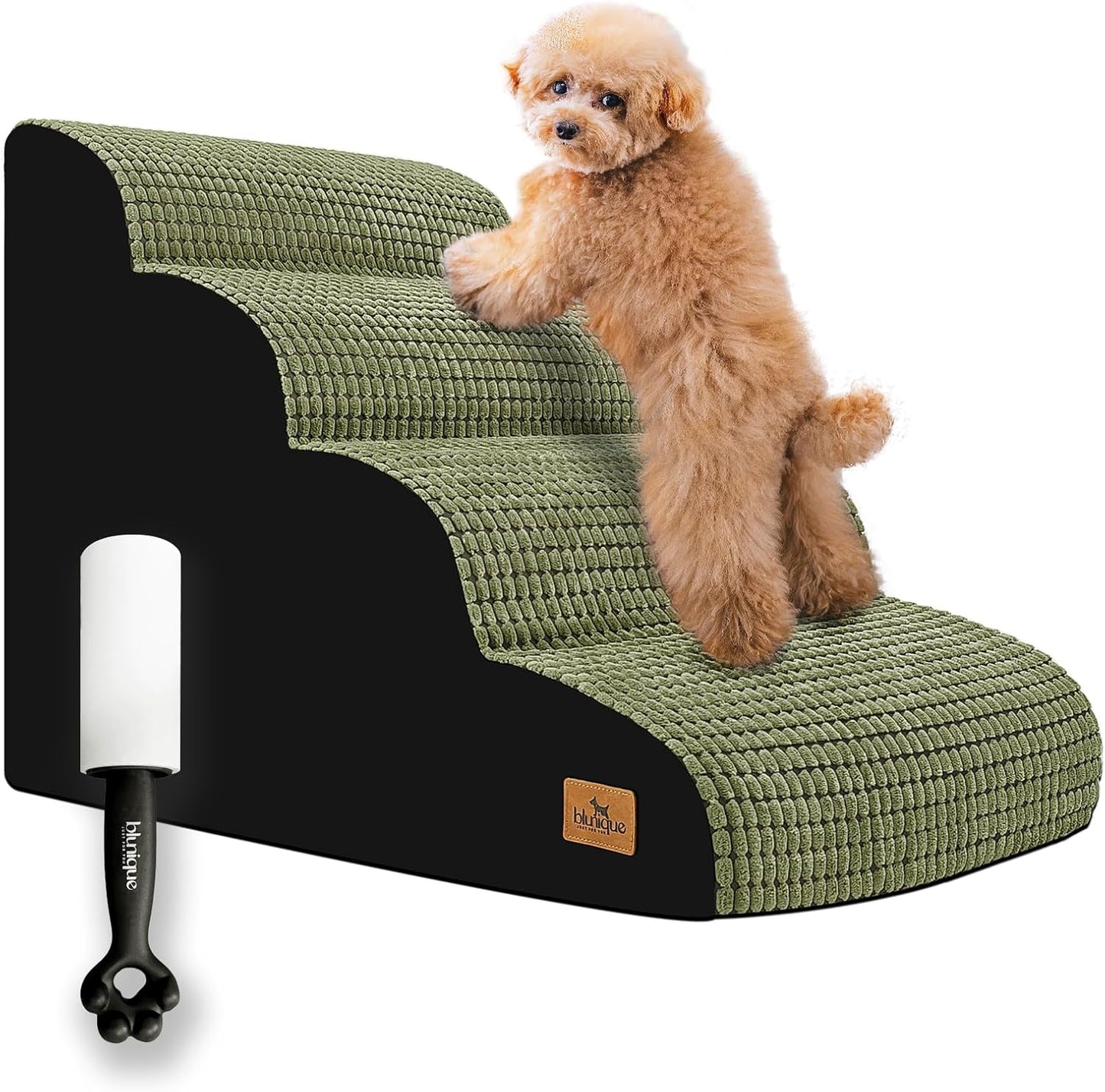 Dog Stairs for Bed 15.8'' H, 3 Step Dog Ramp for Small Dogs and Cats, Curved Dogs Steps for Sofa Couch or Chair, Portable Pet Stairs for High Bed Climbing, Non-Slip Balanced Pet Step Indoor, Brown
