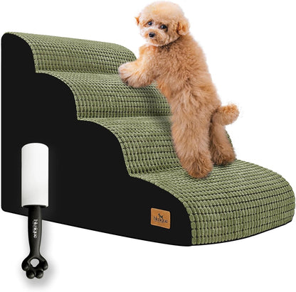 Dog Stairs for Bed 15.8'' H, 3 Step Dog Ramp for Small Dogs and Cats, Curved Dogs Steps for Sofa Couch or Chair, Portable Pet Stairs for High Bed Climbing, Non-Slip Balanced Pet Step Indoor, Brown