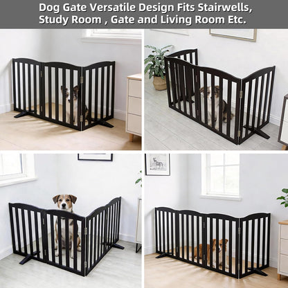 Freestanding Dog Gate Indoor,Doggie Gate Foldable Dog Gates for Doorways,Stairs or Hallways, Wooden White Pet Gate for the House, Pet Fence with Support Feet Included,24 "Height-4 Panels