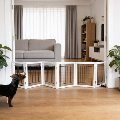 ZJSF Freestanding Dog Gate Indoor, Foldable Dog Fence for Doorways,Hallways or Stairs, Sturdy Wood Extra Wide Pet Gate with Support Feet,Black,24 "Height-3 Panels