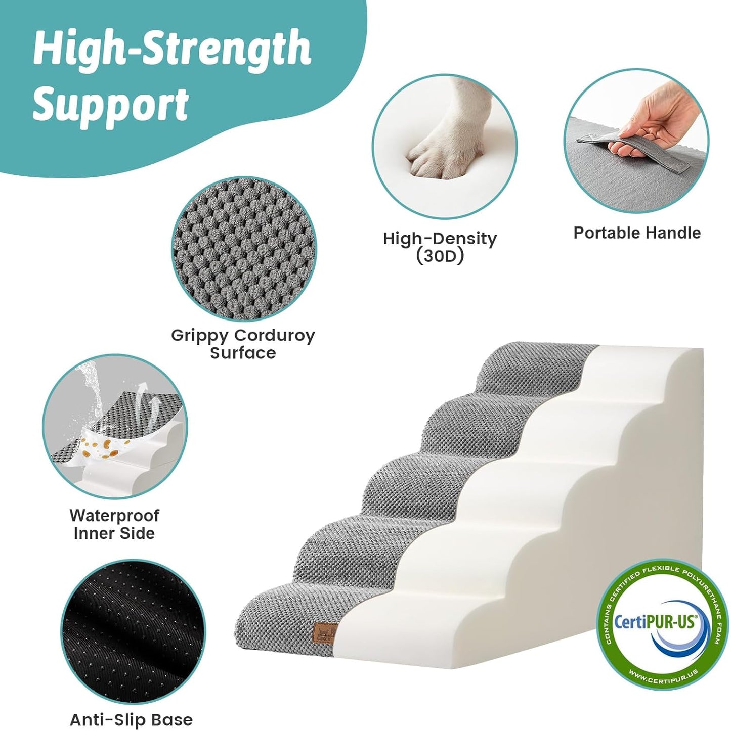 COZY KISS Dog Stairs for Small Dogs 15.7" H, 4-Step Sturdy Foam Dog Steps for Couch and Bed, Curved Pet Stairs for Puppy and Older Cat, Doggie Ladder with Washable Cover, 15.7x28.3x15.7 inch, Beige