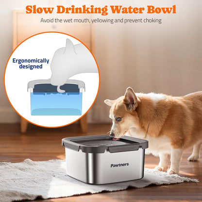 Pawtners All Stainless Steel Dog Water Bowl No Spill,135oz Anti-Splash Dog Bowl with Non-Slip Base, Spill Proof for Medium Large Messy Drinkers, Slow Drinking, Slobber Stopper,Easy to Clean