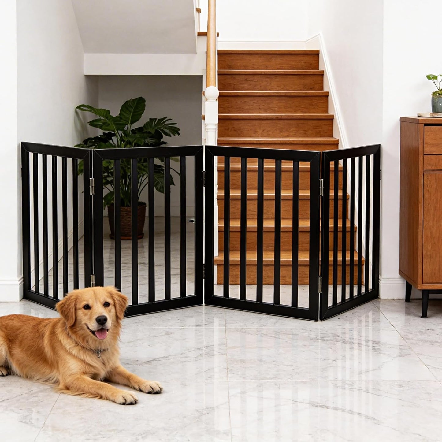 Dog Gate Indoor, Freestanding Dog Fence for The House, Doorways, Hallways,or Stairs,Pet Gate Foldable Wooden,Expandable 24" Height 3 Panels,White