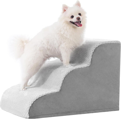 Dog Stairs Ramp, Curved 3-Step Dog Steps for Small Dogs and Cats, Pet Stairs for High Beds and Couch with Anti-Slip Washable Cover and Durable High Density Foam, Dark Grey