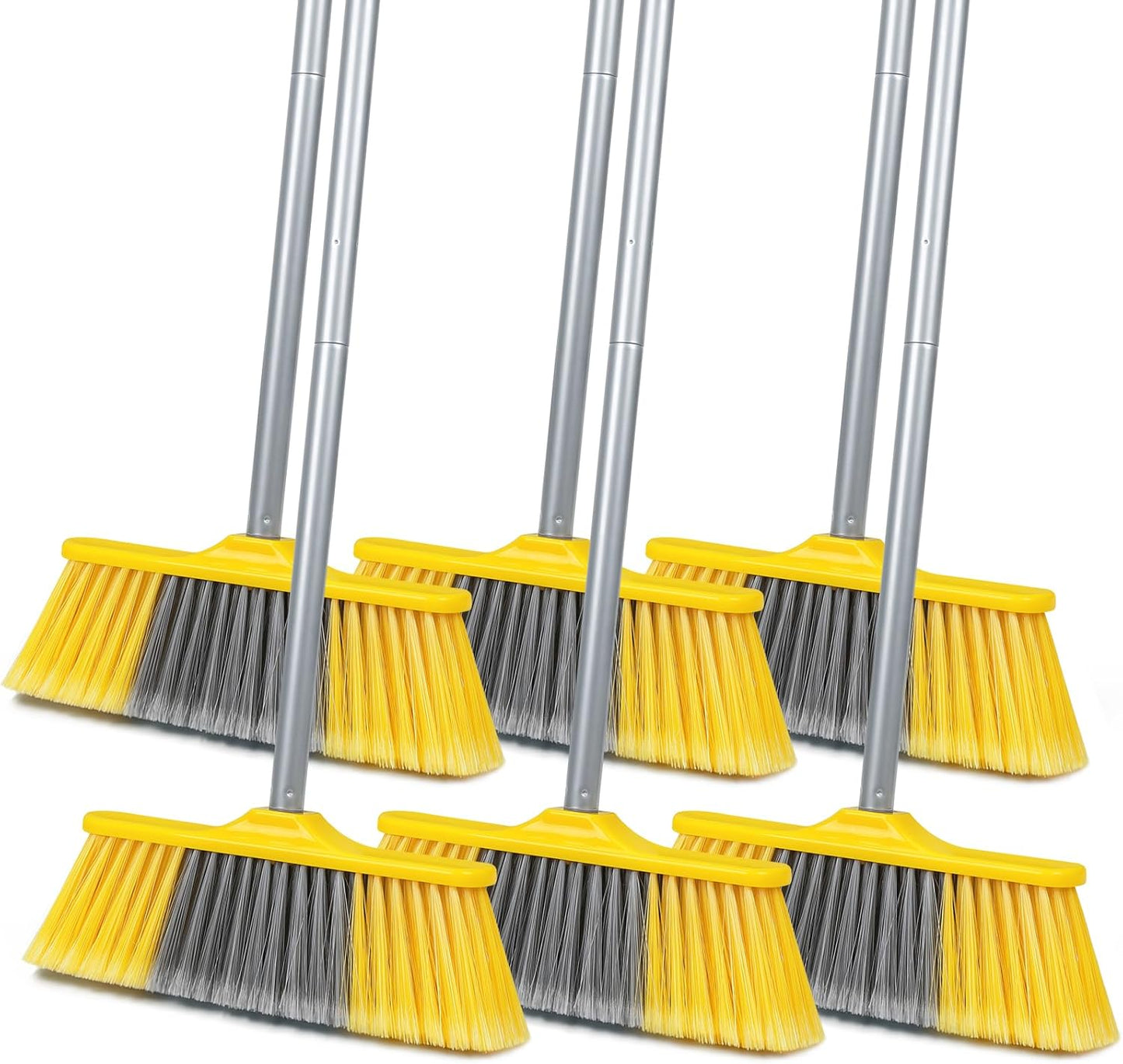 Broom for Hardwood Floors Indoor Sweeping Brooms with Soft Bristles and 55” Long Handle for Tile Laminate Deck Hard Floor Cleaning-Yellow