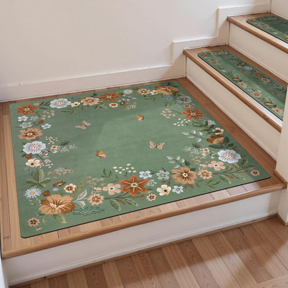 OJIA Floral Stair Treads Non-Slip Carpet Stair Treads for Wooden Steps Indoor 15PCS 30"x8" Stair Runner Stair Mats Staircase Step Treads for Kids, Elders and Dogs, Stair Covers, Black