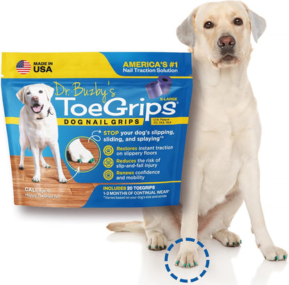 Dr Buzby's Large ToeGrips for Dogs - Instant Traction on Wood/Hardwood Floors - Anti Slip Relief - Grippers for Senior Dogs - Stop Sliding Instantly - Rubber Nails for Paws - 1 Pack (20 Grips)