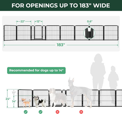 FXW Dog Gate Extra Wide Designed for Indoor Use, Adjustable Width Up to 183-inch Wide (24" H 8 Wire Panels for Puppies and Small Dogs), Black