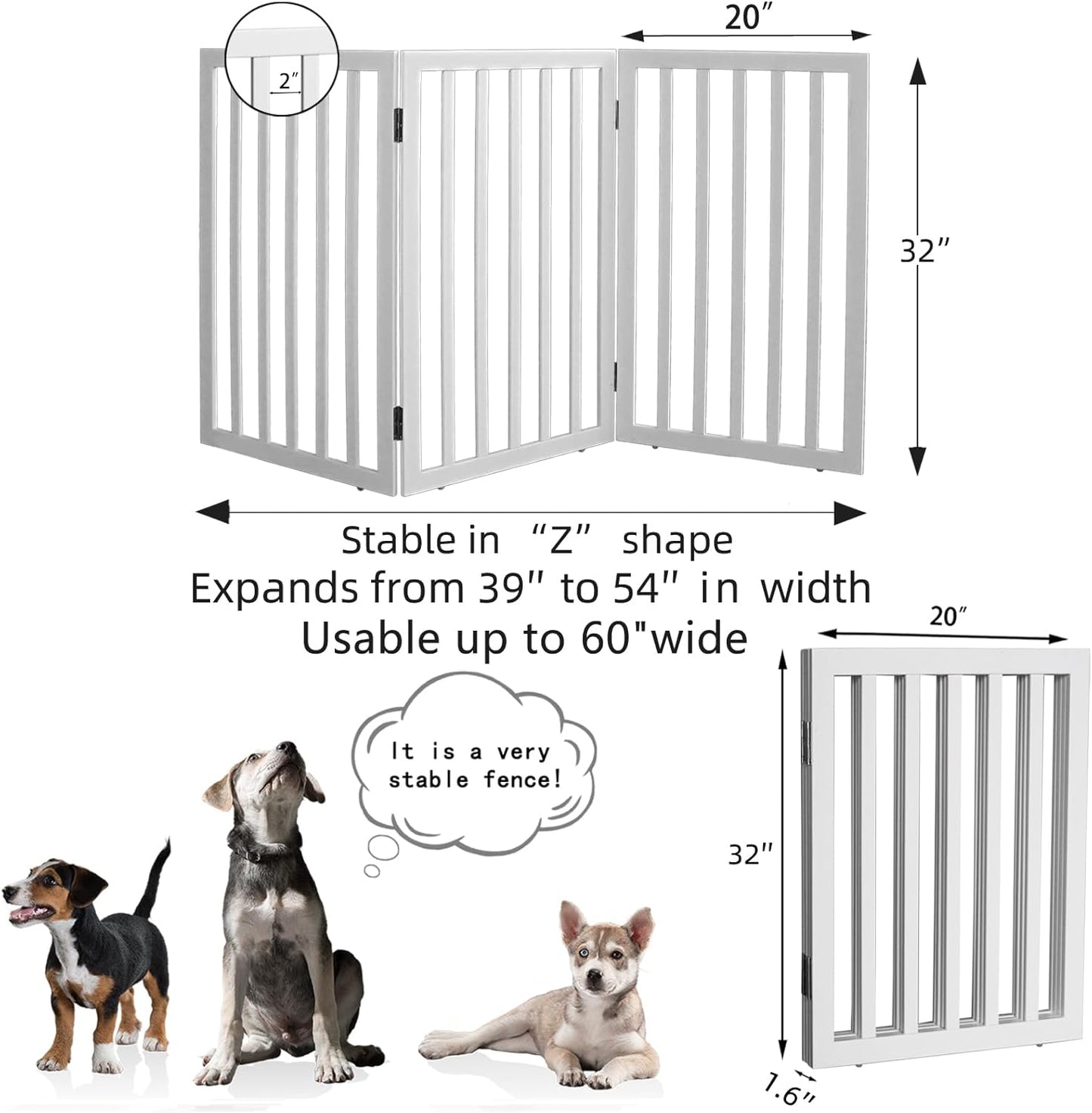 ZJSF Freestanding Indoor Dog Gate for House Foldable Wood Brown Puppy Gate for Doorways Pet Gate for Stairs Extra Wide Pet Fence 24" Height 2 Panels