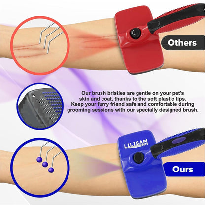 Pet Self Cleaning Slicker Brush and Grooming Comb - Gently Removes Loose Hair, Tangles, and Dirt - Skin Friendly Deshedding Grooming Tool for Hair Dogs & Cats - Pet Supplies Accessories (Purple)