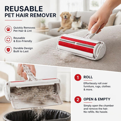 Reusable Pet Hair Remover Roller for Dogs & Cats, Self Cleaning Lint Roller, No Refills Needed for Couch, Furniture, Carpet, Clothes & Car