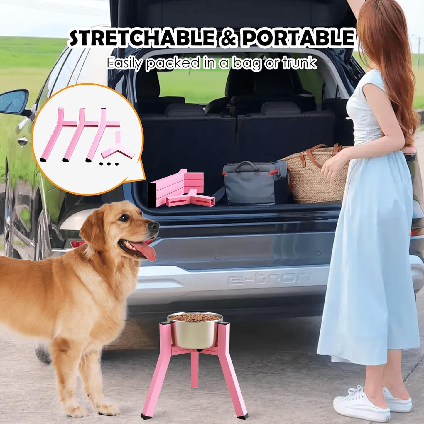 Dog Bowl Stand for Medium Large Dogs, Adjustable Width Elevated Dog Bowls 7-10.6", Raised Dog Food Water Bowls, 11 inch Tall Single Holder, Black,Bowl Not Included