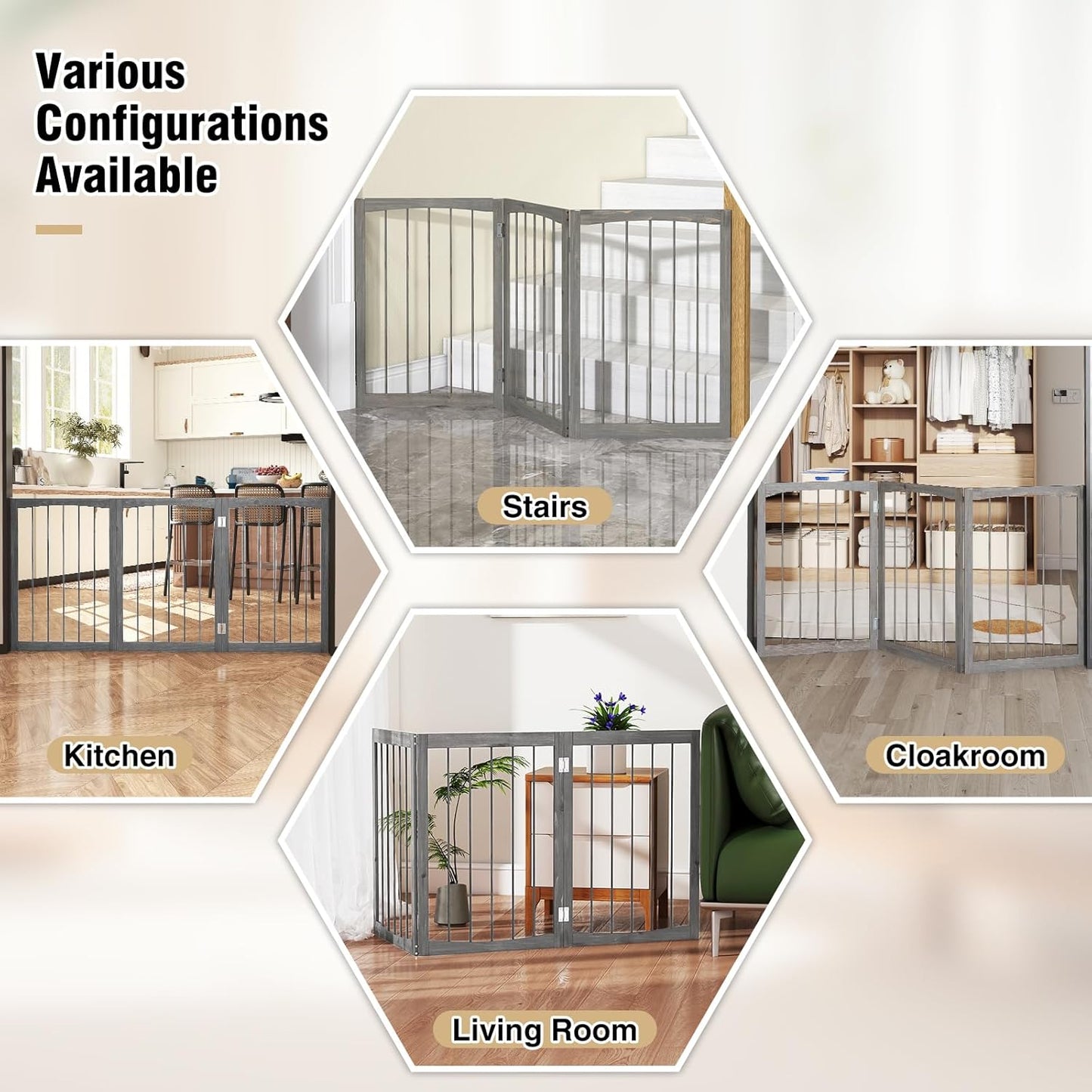 PETSITE 3-Panel Foldable Dog Gate Indoor, 30 Inch Height Wooden Freestanding Pet Fence for Stairs, Hallways, and Doorways, Ideal for Small Sized Pets (Grey)