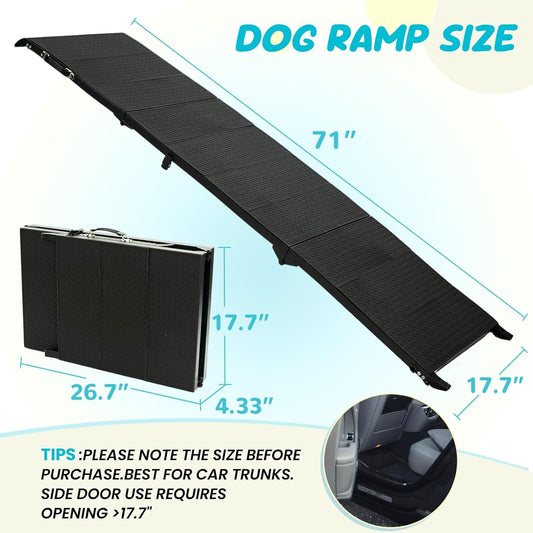 71" Long Dog Ramp for Car, Folding Pet Ramps for Large Dogs with Non-Slip Surface, Portable Dog Car Ramp for Car SUV & Truck Up to 350LBS