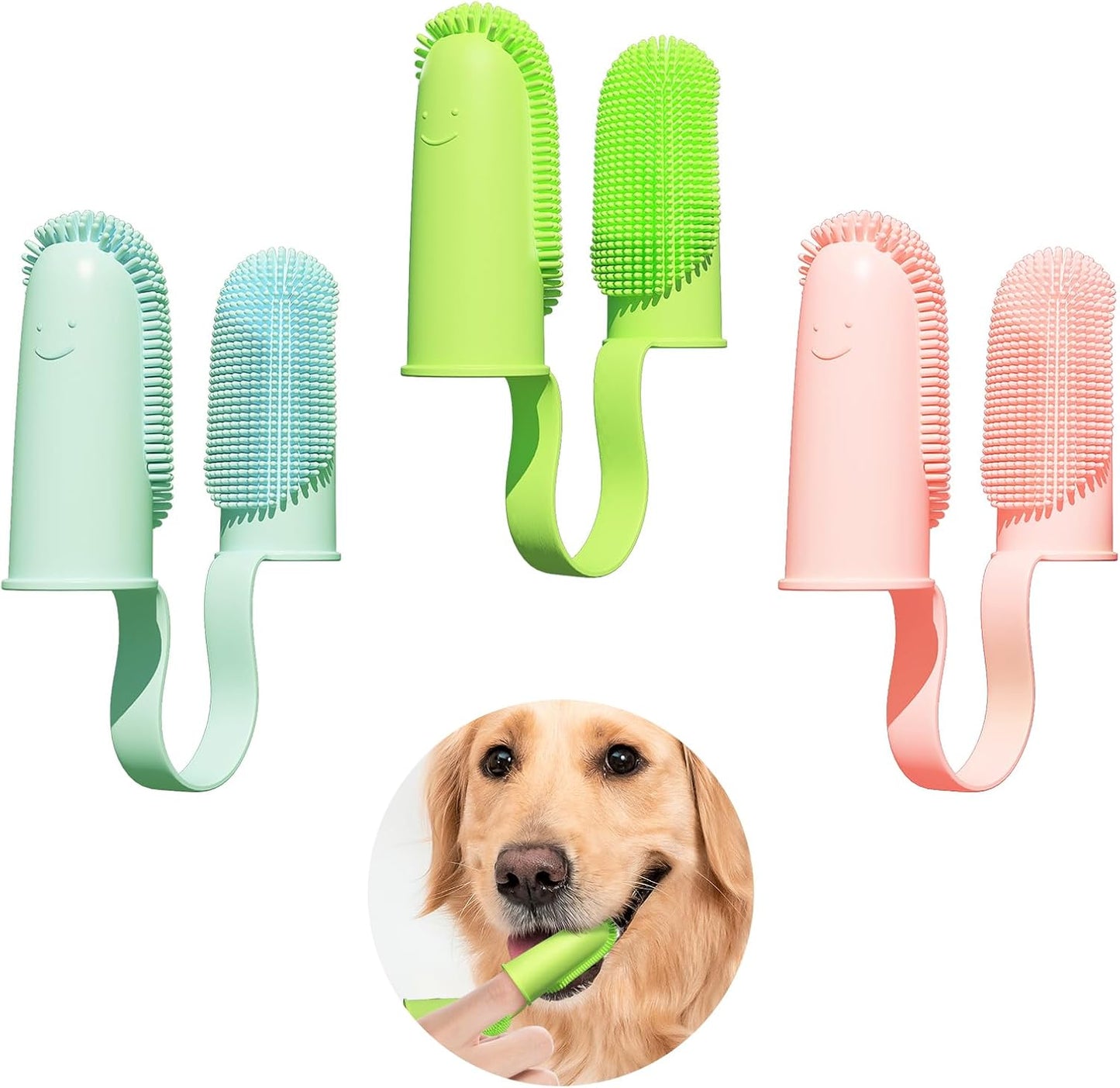 2 Pack Dog Toothbrush, 135ºSurround Bristles for Easy Teeth Cleaning, Double-Finger Toothbrush Dental Care for Puppies, Cats and Medium Pets