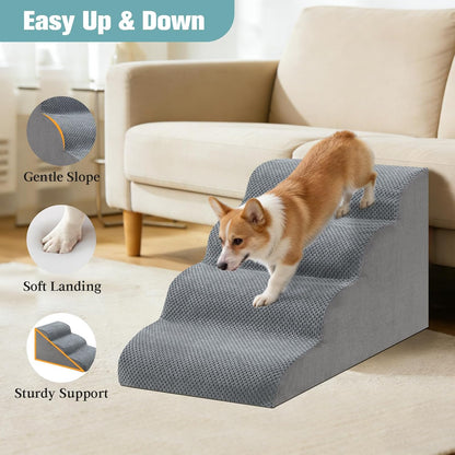 Dog Stairs for Small Dogs, 2-Step Dog Steps for Couch Sofa and Chairs, High-Density Foam Pet Steps Ramp with Removable Washable Cover for Older Injured Puppy Dogs and Cats, 11.81" H, Grey