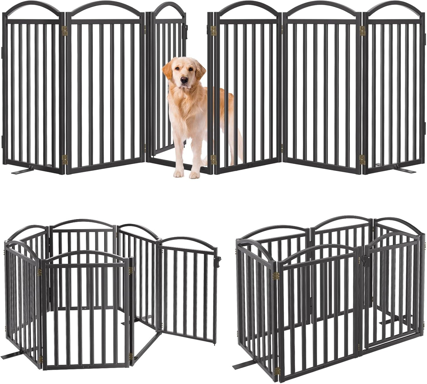Malier Metal Freestanding Dog Gate, 32'' Height Outdoor Indoor Dog Fences, Extra Wide Foldable Puppy Gate for Stairs (Black, 【2 Panels】 40''W × 32''H)