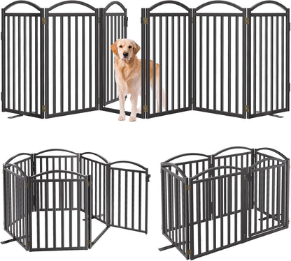 Malier Metal Freestanding Dog Gate, 32'' Height Outdoor Indoor Dog Fences, Extra Wide Foldable Puppy Gate for Stairs (Black, 【2 Panels】 40''W × 32''H)