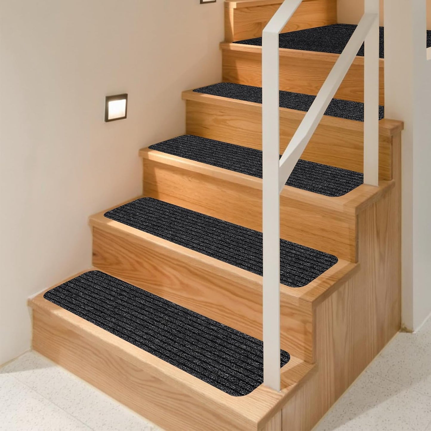 Stair Treads for Wooden Steps Carpet, Non-Slip Stair Runner Indoor Outdoor Stair Tread Mats Covers Pads, 19" x 31"Matching Landing Step Runner for Elders, Kids and Dogs (19" x 31", Black)