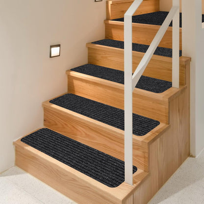 Stair Treads for Wooden Steps Carpet, Non-Slip Stair Runner Indoor Outdoor Stair Tread Mats Covers Pads, 19" x 31"Matching Landing Step Runner for Elders, Kids and Dogs (19" x 31", Black)