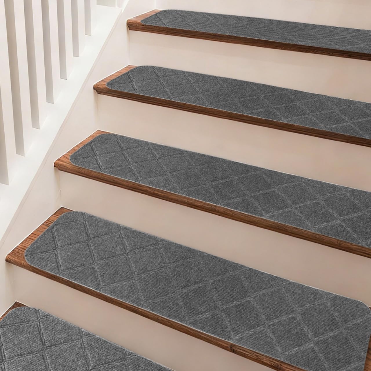 9"X36" Stair Treads Carpet Non-Slip for Wooden Steps Indoor, Machine Washable and Reusable with Tape Free Self-Adhesive Back for Pets, Set of 4, Grey
