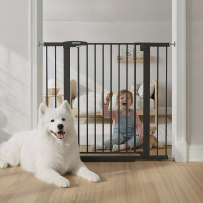 Baby Gate for Stairs, 29.7-40.6" Auto Close Dog Gate Indoor for Doorways, Dual-Lock Design, Adjustable Pet Gate No Drilling with Walk Thru Door for Hallways, Stroller Friendly, Black