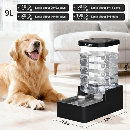 RIZZARI 10L Stainless Steel Dog Water Dispenser – Large Capacity Gravity Auto-Refill Waterer with Anti-Tip Design for Large Dogs, Ideal for Living Rooms, Offices & Indoor Pet Spaces