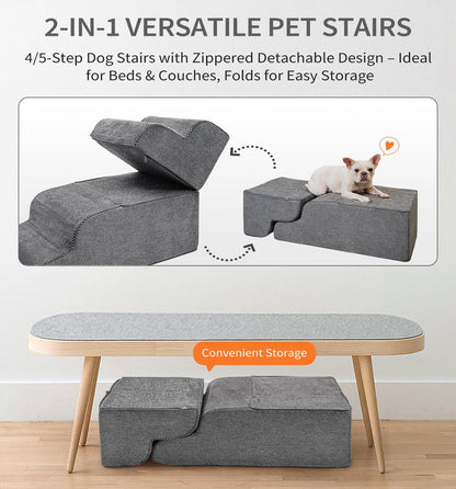 Made4Pets Dog Stairs Ramp for Small Dogs 15.7" H, 3-Step Dog Steps for Bed Couch Sofa and Chair, 35D Foam Pet Steps for Small Dogs and Cats, Non-Slip Bottom Pet Stairs, Grey