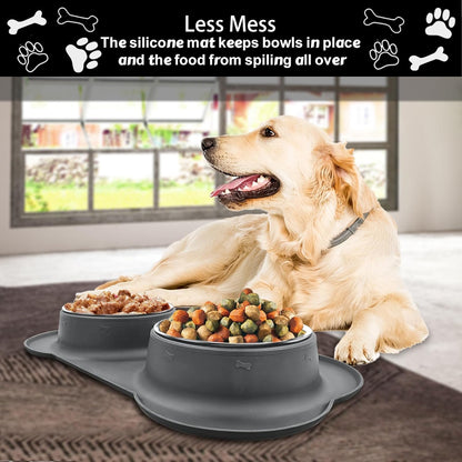 AsFrost Dog Food Bowls Stainless Steel & Water Dish with No-Spill and Non-Skid, Feeder Bowls with Dog Food Dish for Small Medium Large Size,Dogs,Cats,Puppy Pets, Black, 12oz