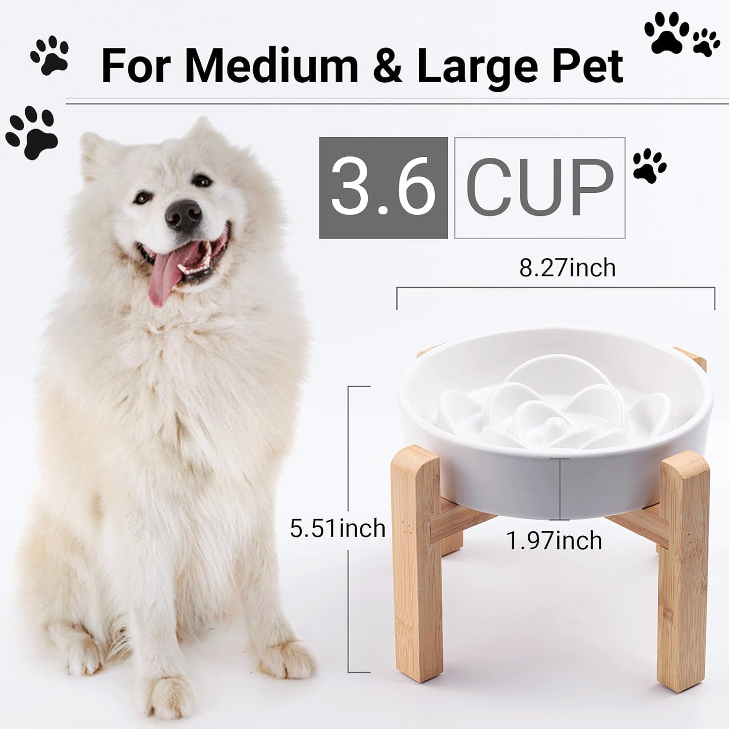 Ceramic Slow Feeder/Dog Bowl for Small Medium Dogs,Elevated/Raised Slow Feeding Dog Food Water Dish Heavy Weighted,Puzzle Eating Bowl Moder （Stars Mark-Forest Green, 8.26in）