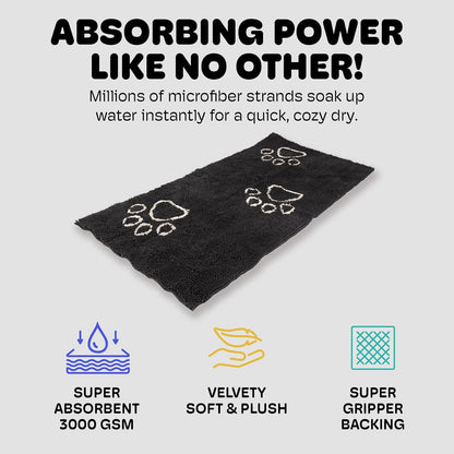 Dog Gone Smart Dirty Dog Doormat - Fast Drying Rug with Super Gripper Backing for Clean Floors - Super Absorbent and Machine Washable Mat for Muddy Paws - Grey