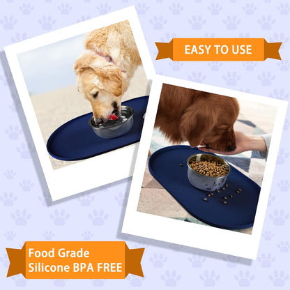 100% Waterproof 0.5" Raised Edge BPA Free Silicone Dog Food Mat, Pet Cat Feeding Mats Contain Spills Protects Floors, Placemats for Cats and Dogs Water Bowl Dishwasher. (Small, Gray)
