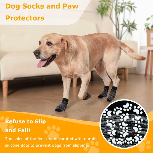 Dog Socks 12 Pack to Prevent Licking Paws, Anti Slip Dog Booties and Paw Protectors for Hardwood Floors Hot Pavement, Suitable for Small Medium Large Senior Dogs - Size Medium