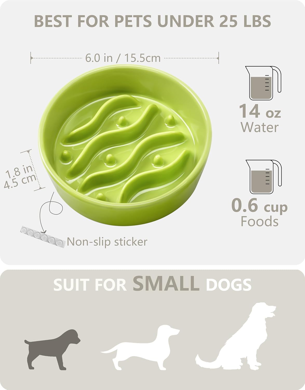 Ceramic Slow Feeder Dog Bowls for Medium and Large Dogs, 2.0 Cups Dog Slow Feeder for Fast Eater, 30oz, 8in, White