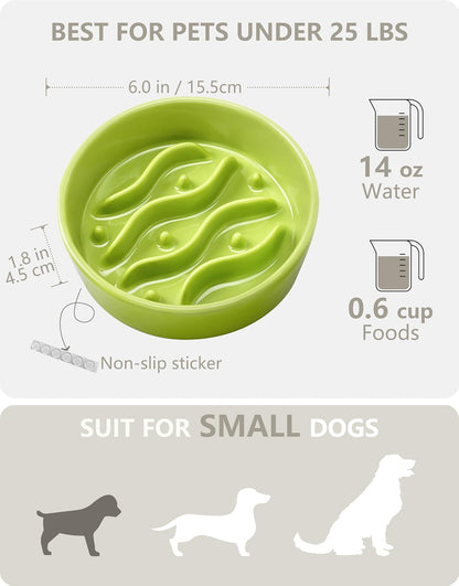 Ceramic Slow Feeder Dog Bowls for Medium and Large Dogs, 2.0 Cups Dog Slow Feeder for Fast Eater, 30oz, 8in, White